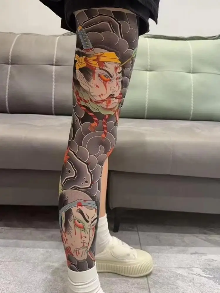 AliExpress NONE New Full Leg Fake Tattoo Socks Sun-proof Cycling Fishing Elastic Socks Printed Tights Japanese Sexy Stockings Unisex