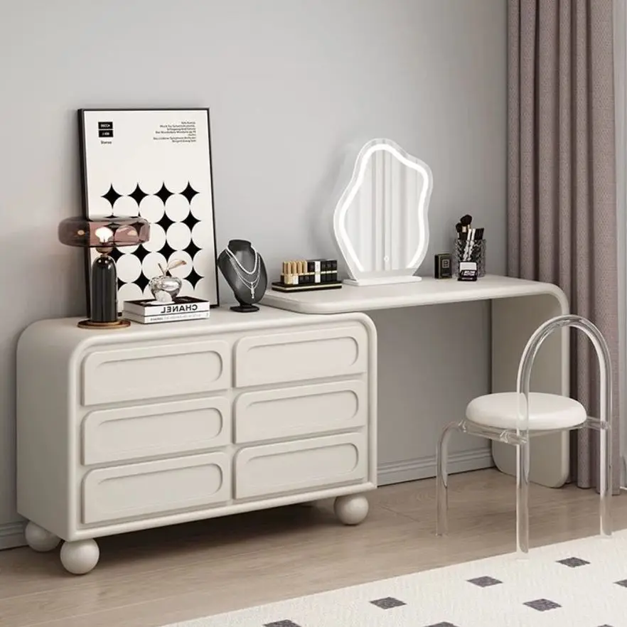 

cream wind solid wood dresser integrated chest cabinet French minimalist light luxury bedroom dressing table