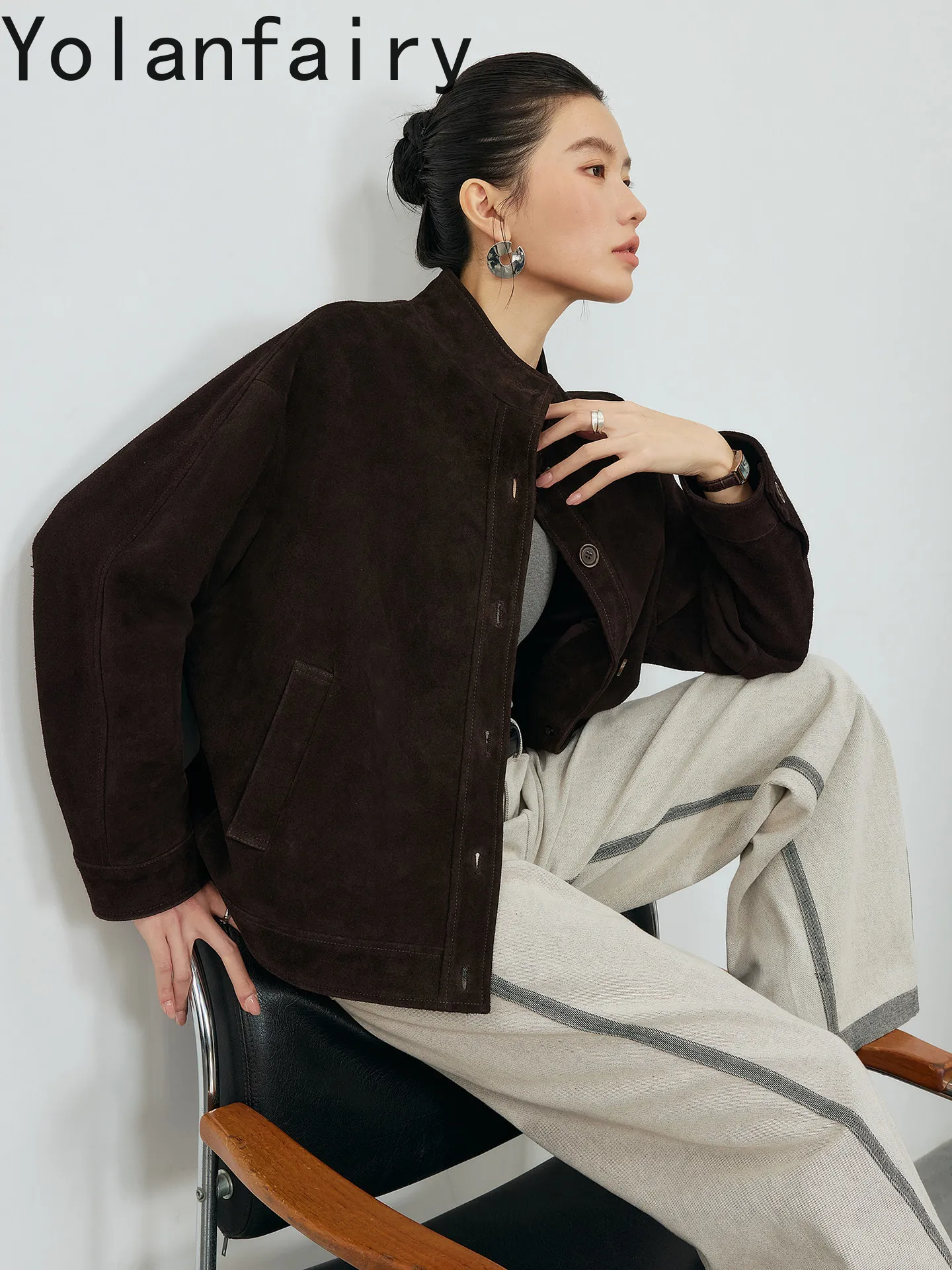 YOLANFAIRY Genuine Leather Jacket Women High Quality 100% Top Layer Cowhide Suede Real Leather Coat Woman Clothes Casual 2026