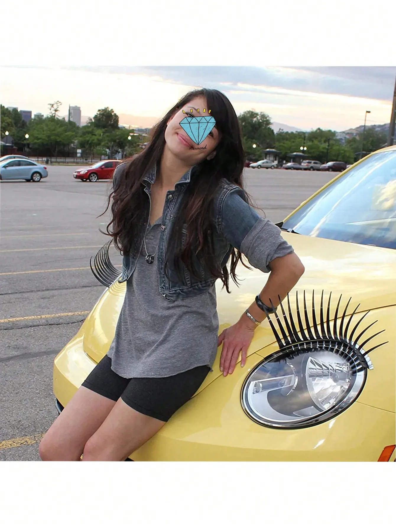 1 Pair 3D Black False Eyelash Car Headlight Stickers, Vinyl Car Light Decals, Removable Headlight Decoration
