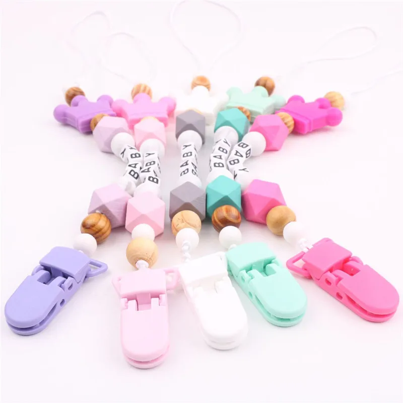 Baby Girls Boys Pacifier Clips Silicone Beads Crown Pacifier Chain Holder Baby Shower Gift Baby Accessories Gifts