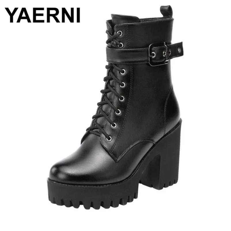 

2025 г., маленькие размеры 32, 33, 34–43, винтажные туфли на массивной платформе, зимние мотоциклетные ботильоны на высоком каблуке с боковой молнией и теплым плюшем