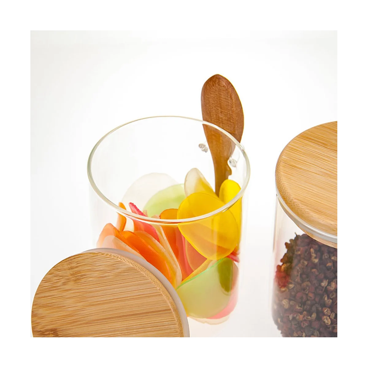 

Glass Jars with Bamboo Lid & Bamboo Spoons Glass Food Storage Jars Borosilicate Glass Canisters