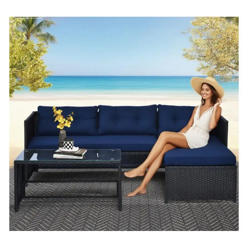 

Уличный двухместный диван из ротанга и шезлонг с журнальным столиком, набор мебели для патио