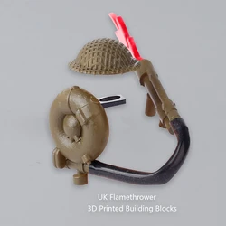 MOC WW2 Military British MK-II Flamethrowers 3D Printing Building Blocks Kit Soldiers Accessories Weapons Helmets Bricks Toys