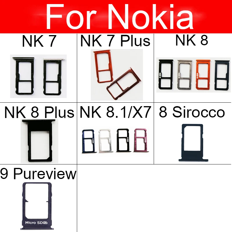 Sim Card Tray Holder For Nokia 9 Pureview 7 8 Plus 8.1 X7 8 Sirocco Sim  Card Slot Adapter Replacement Repair Parts