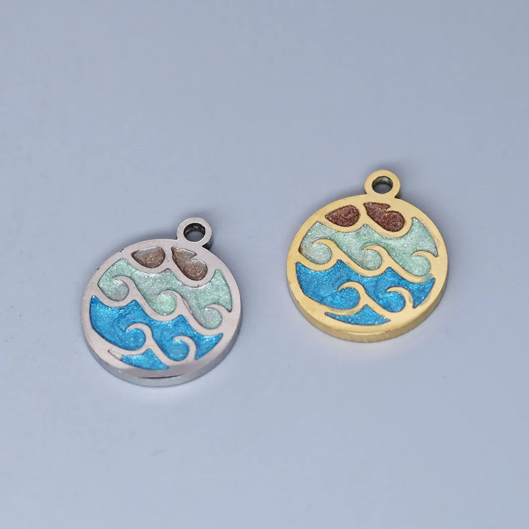 3pcs Blue Ocean Wave DIY Jewelry Bohemia Earrings Stainless Steel Charms Craft Making Necklace Enamel Pendant diy Accessories