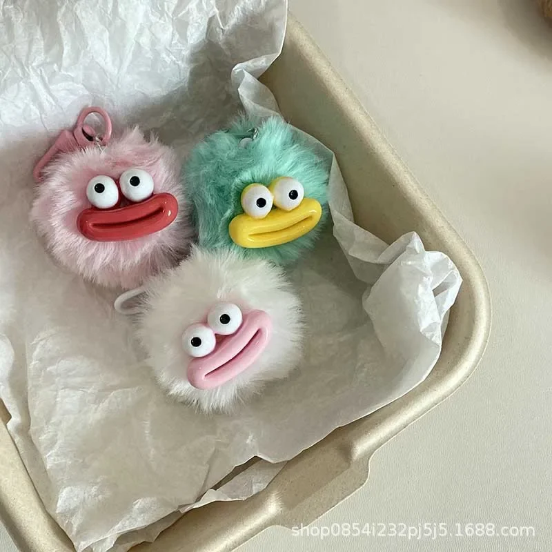 Sausage Mouth Hair Ball Key Chain Funny Plush Doll Bag Pendant Key Ring Charms Students Backpack Car Decor Bag Accessories