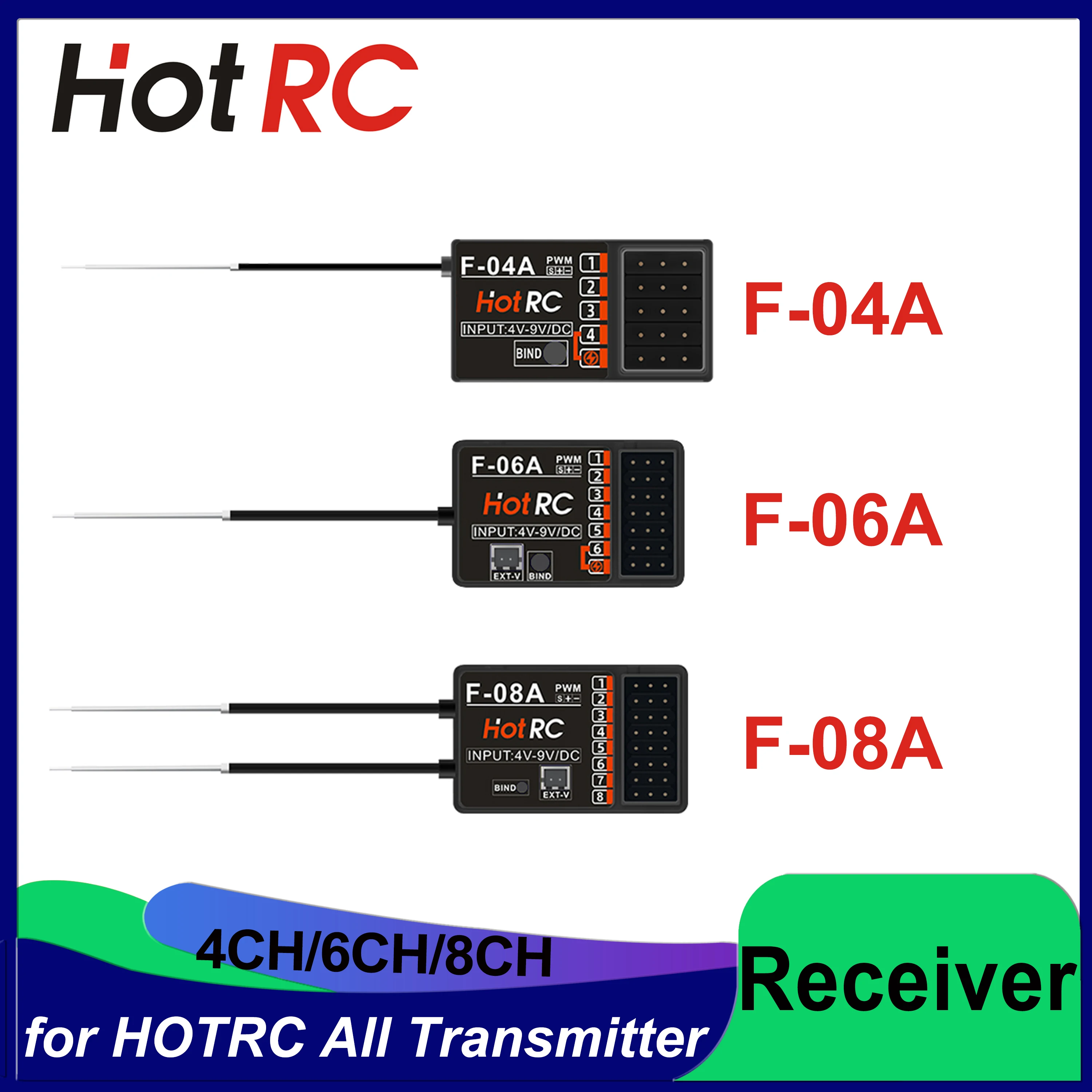 RC Model Parts 4 Channels 6 Channels 8 Channels Receiver for HotRC CT-4A CT-6A HT-6A HT8A DS600 for Car Radio Control Airplane