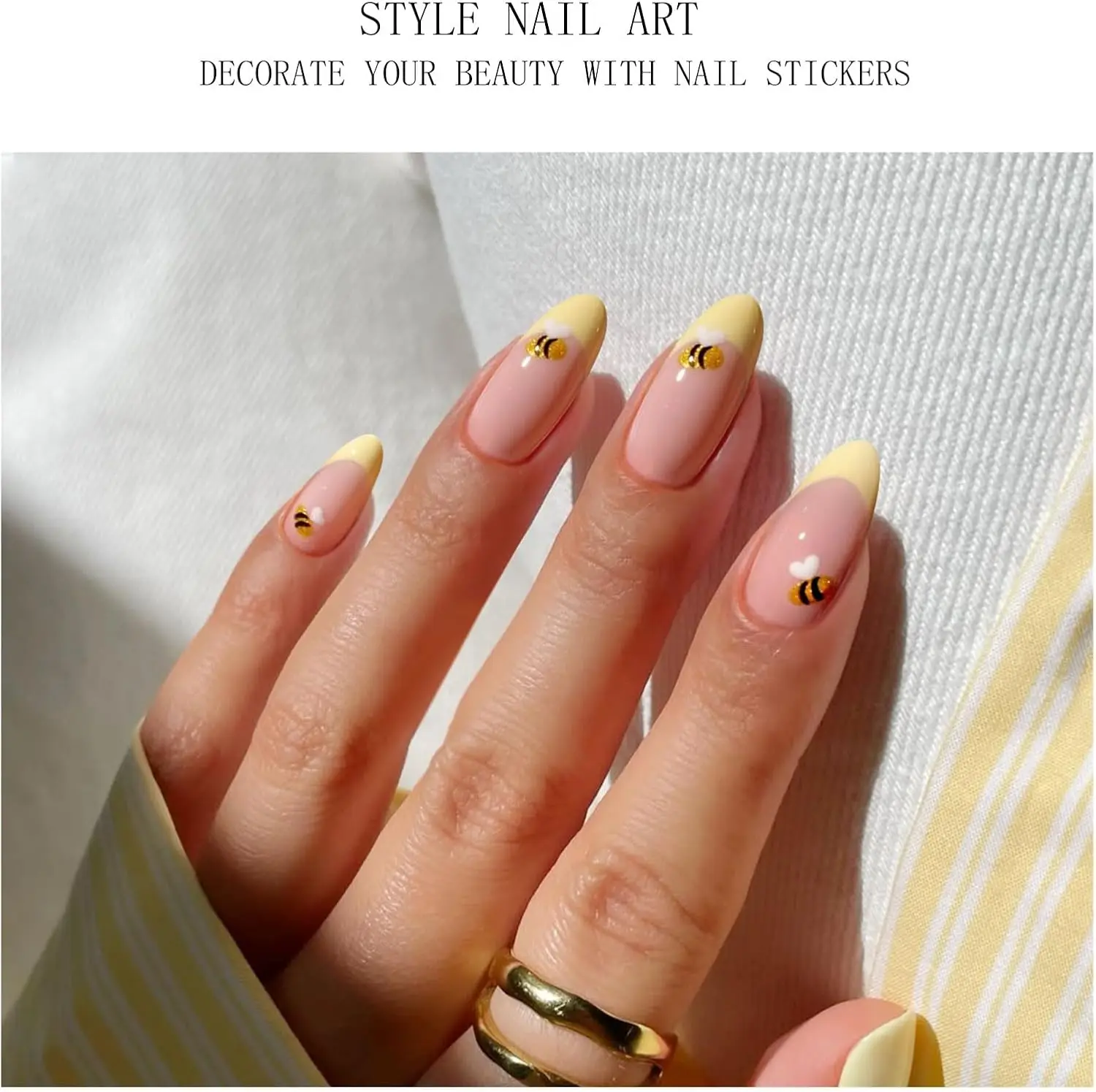 ملصقات أظافر جل على شكل نحلة صفراء فرنسية، شرائط أظافر جل شبه معالجة، يلتف بالأشعة فوق البنفسجية/LED، تصميم فني للأظافر، إكسسوارات الديكور