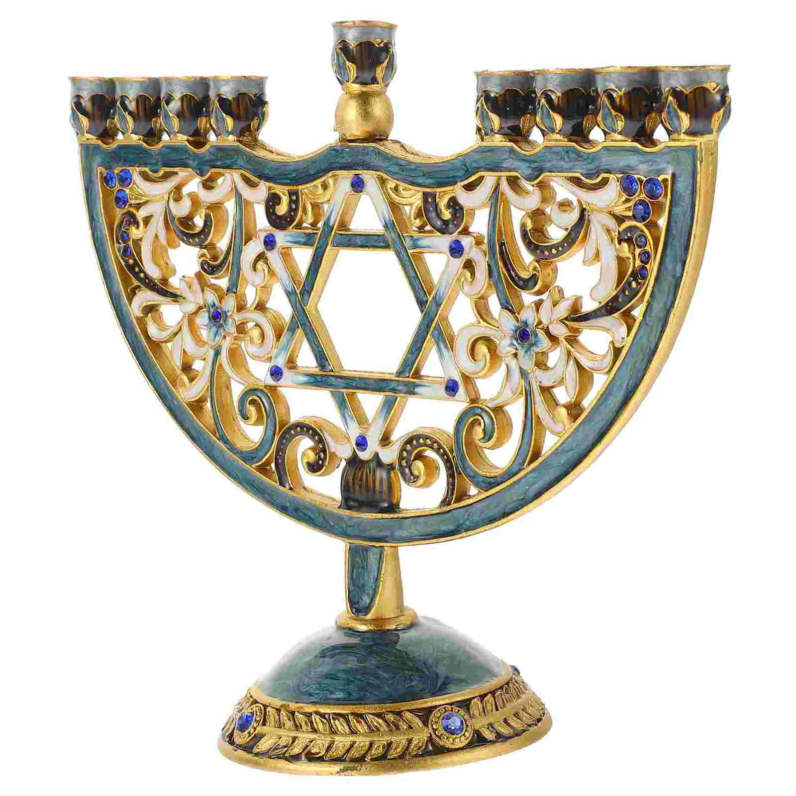 

Israel Candlestick Stand Desktop Menorahs 9 Branch Hanukkah Holder Table Decor Vintage Wedding Base for Taper Alloy