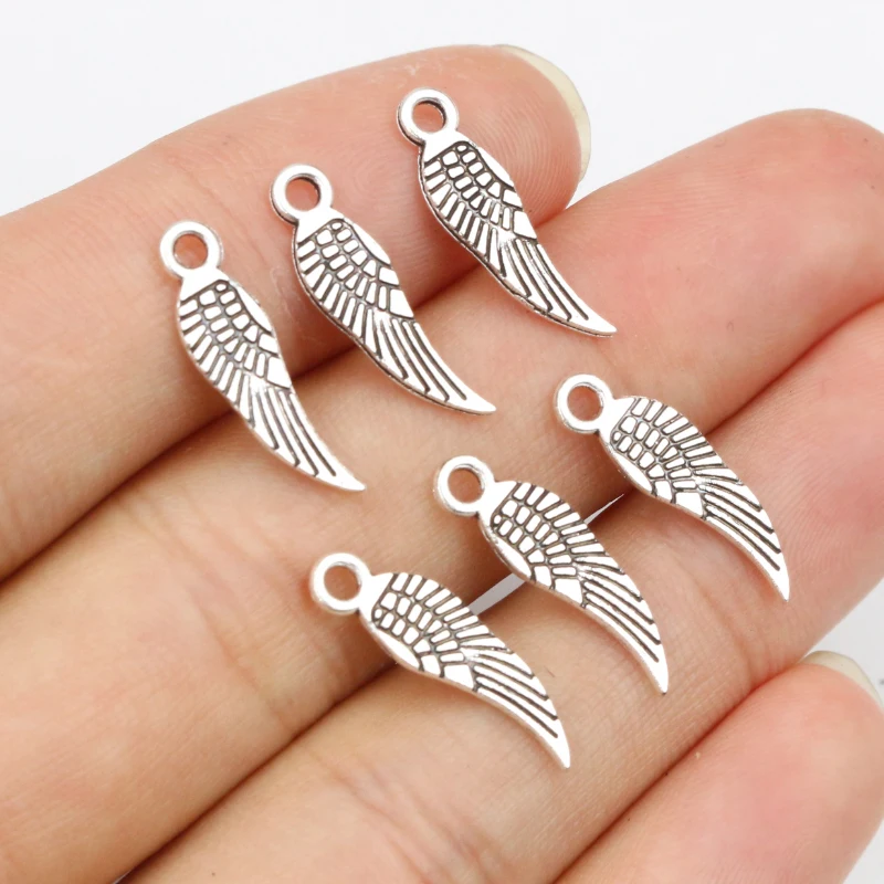 50pcs 17x5mm Antique Silver Plated Wing Handmade Charms Pendant:DIY for bracelet necklace