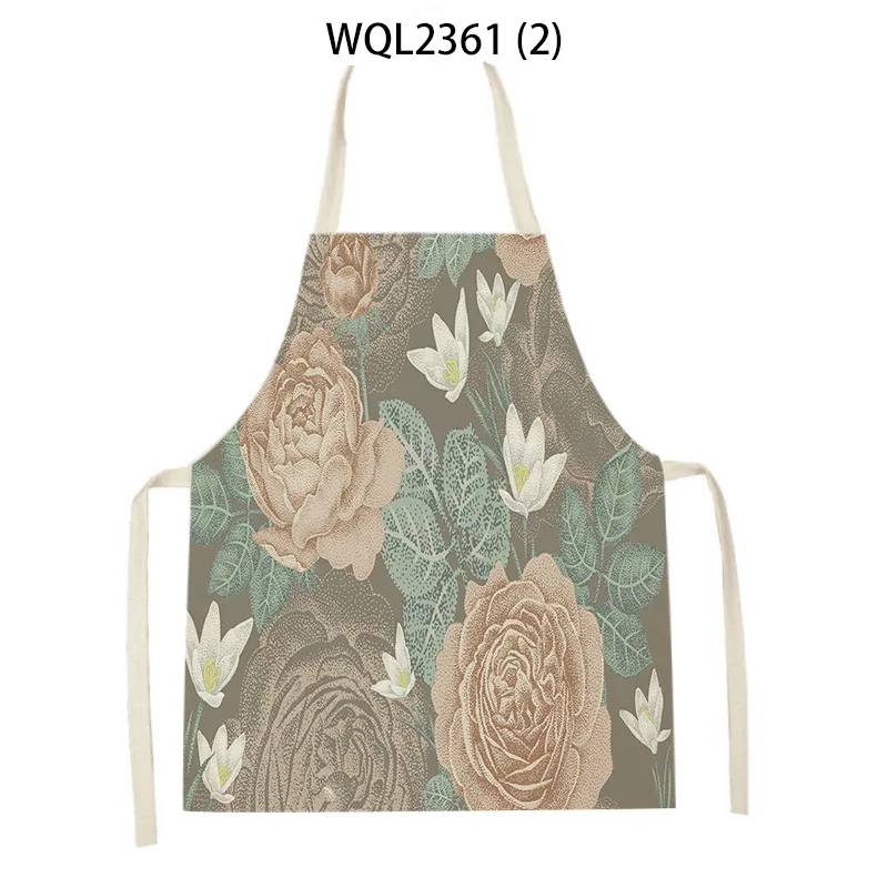 Delantal de lino con estampado de flores y rosas, Delantal sin mangas para la cintura, decoración del hogar, Cocina, hornear, limpieza