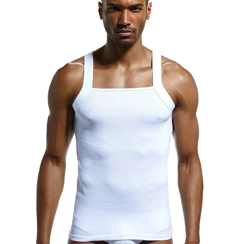 Super men\'s monochrome cotton vest, sexy, high elasticity, close-fitting, sweat absorption, single vest, hot, men\'s vest