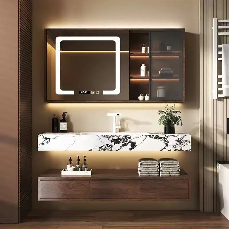 Accessible luxury style slate seamless ceramic all-in-one basin bathroom cabinet combination bathroom smart wash basin