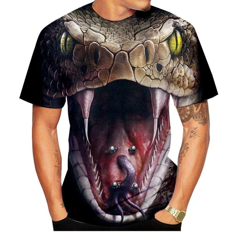 Horror Animal Snake 3D Print T-shirt Fashion Cobra Streetwear Men Woman O-Neck T Shirts Oversized Harajuku Tees Kids Male Tops