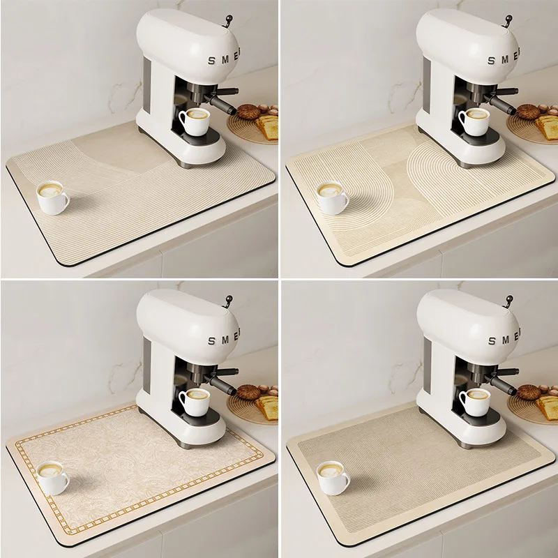 Diatomite Dish Drying Mats Absorbent Coffee Machine Mat Quick Dry Counter Top Rug Non-slip Draining Placemat Kitchen Tableware