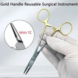 1PC Needle Holder Plier TC Head Reusable Stainless Steel Gold Plated Handle Orthodontic Forcep Dental Surgical Instrument tool