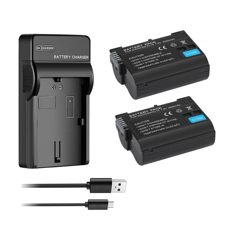 

2550mAh EN-EL15 ENEL15 EN EL15 Camera Battery + USB Charger For Nikon DSLR D7100 D7200 D7500 D850 D750 D810 D600 D610 D800 D800E