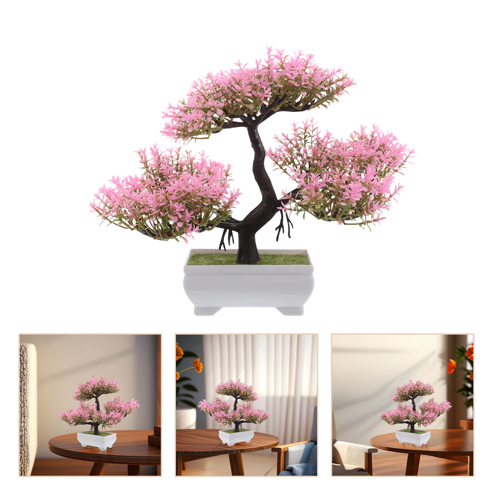 

Realistic Artificial Bonsai Tree Fake Mini Potted Plant For Home Office Decor Desktop Garden Ornament Small Cherry Blossom Pine