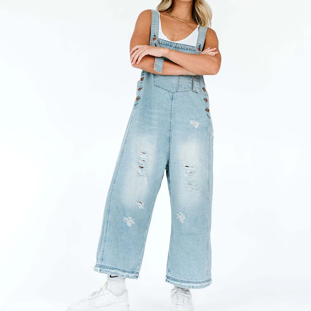 2026 Woman' Cowboy Overalls Casual Denim Pants Retro Style Spice Girls Trousers High Waist Pocket Pants Loose fit Denim Overalls