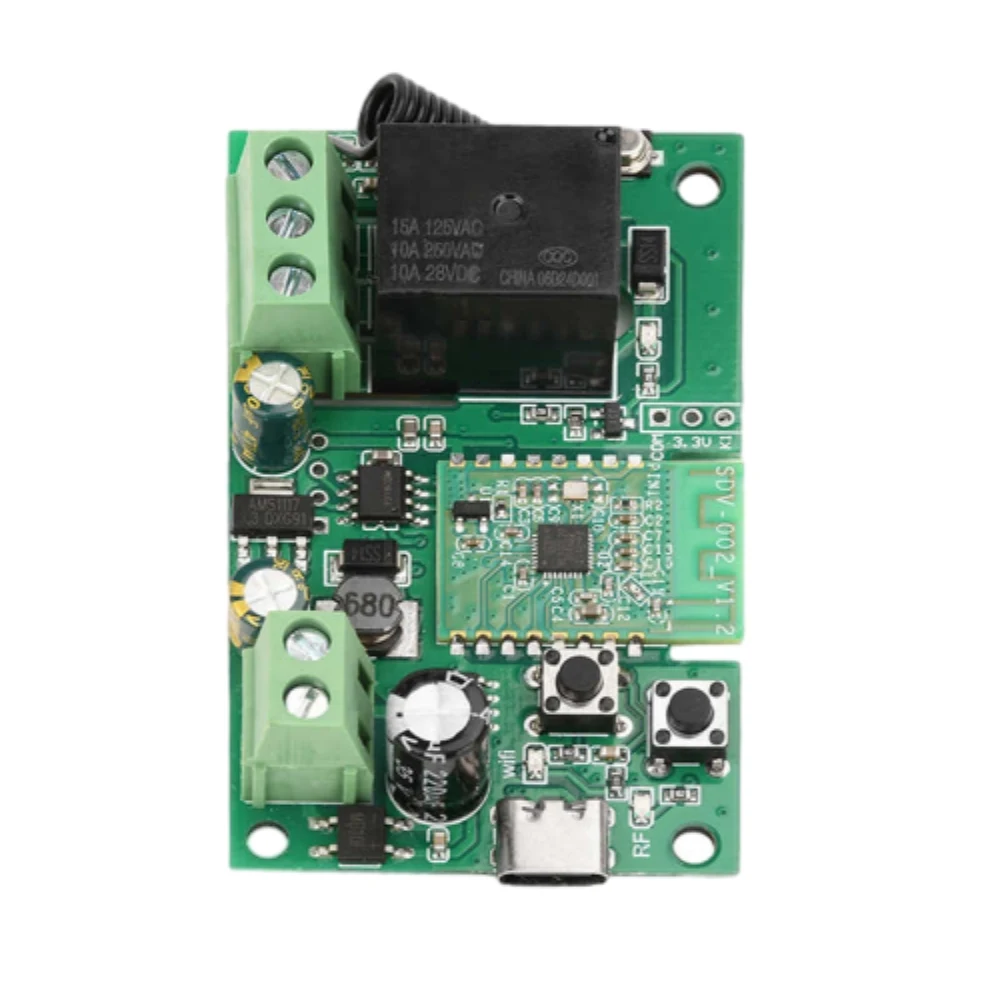 AC220V AC/DC7-32V/DC5V Single Channel WiFi 2.4G Bluetooth-compatible Relay Module Type-C Self-Locking Intelligent Relay Board