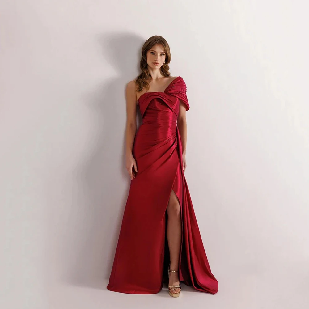 

Arya Gorgeous Red Evening Dress Satin for Floor-Length One-Shoulder Sleeveless Prom Dress Vestidos De Fiesta Customized