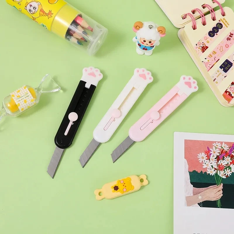 Cuchillo de utilidad Kawaii con forma de pata de gato, caja de arte, cortador de papel, papelería artesanal, hojas de bisturí, abridor de sobres de letras, escuela y oficina