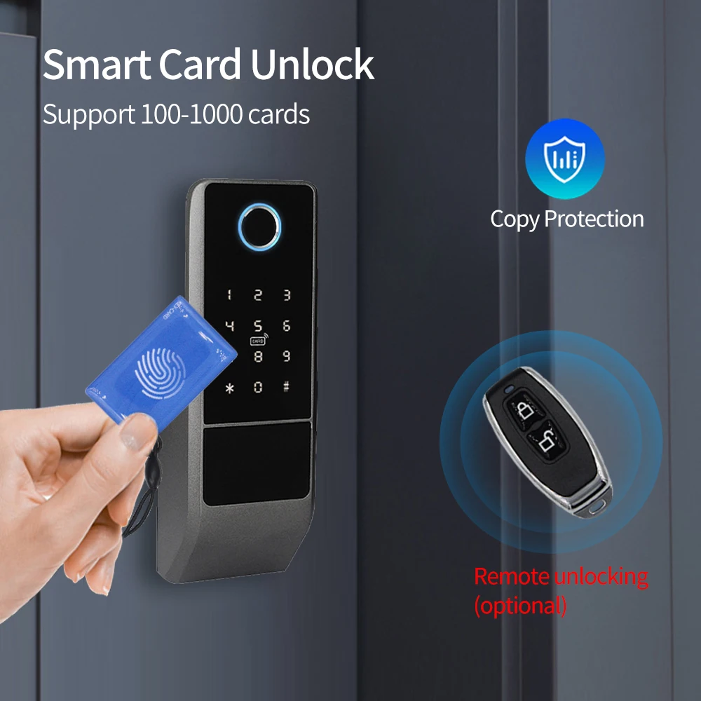 Fingerprint Gate Lock Tuya Wifi Outdoor Smart Door Lock Digital IC Card Rim Electronic Door Lock Suitable for Home Garden