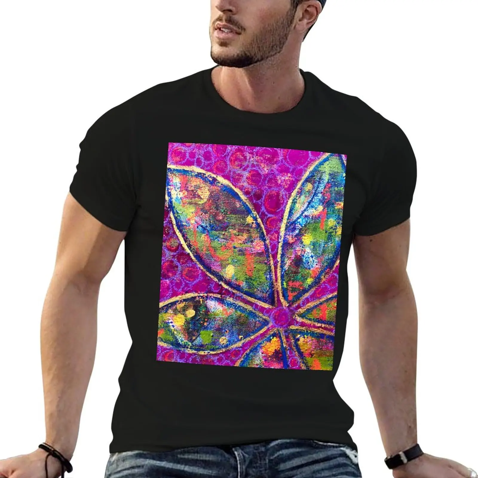 Time to Bloom - T-shirt pour hommes avec peinture intuitive inspirée des codes Ahahata, idéal pour les fêtes de fin d'année