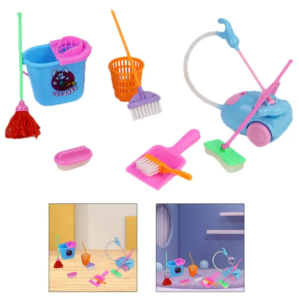 2x9PCS การจําลองเด็กชุดทําความสะอาด Sweeping House Pretend Play ไม้กวาดพลาสติก Mop งานบ้านชุดเครื่องมือของเล่นเพื่อการศึกษา