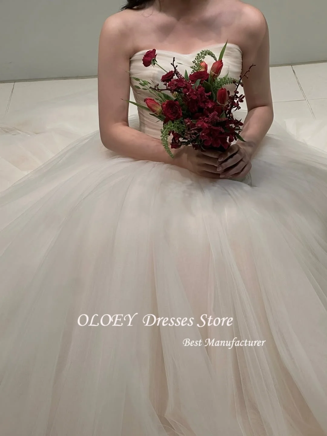 OLOEY Maßgeschneidertes koreanisches Tüll-Hochzeitskleid SAVEsp Tecnica Kolmelloses Brautkleid Korea Hochzeits-Fotoshooting-Kleider bodenlang