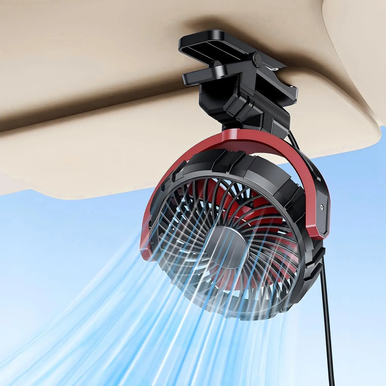 Car Fan Clip On Sun Visor Fan,USB Powered Portable Small Fans,360° Rotatable Car Clamp Fans That Blow Bold Air