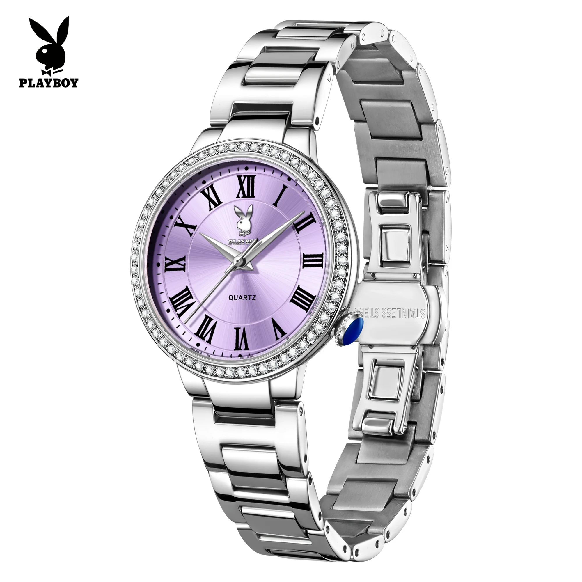 PLAYBOY 3910 Exclusive Women's Quartz Watch Stainless Steel Strap Classic Roman Scale Fashion Elegant Ladies Waterproof Watches