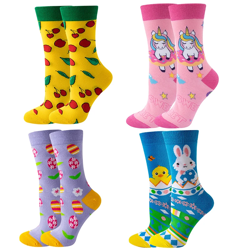 

1 Pair Cotton Socks Men Women Street Skateboard Happy Socks Fruit Print Harajuku Gift Apple Pear Banana Lemon Cherry Funny Socks