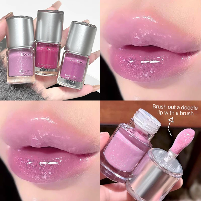 Shining Crystal Clear Lip Gloss Moisturizing Mirror Lip Glaze Long-Lasting Non-stick Cup Transparent Purple Water Light Lip Oil