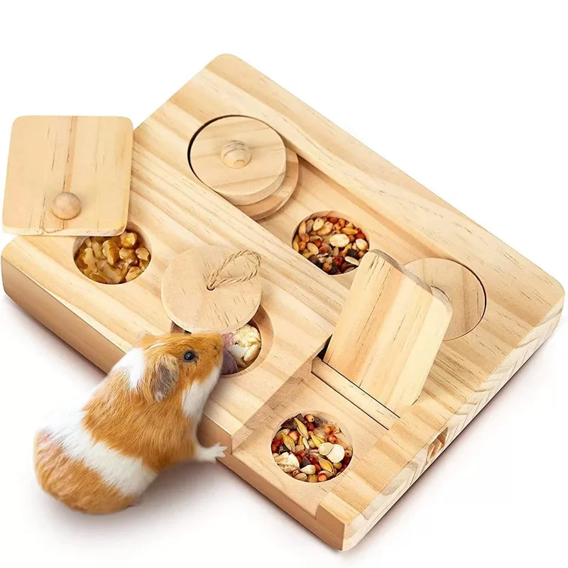 Wooden hamster feeder, golden bear hamster snacks, wooden tray, household pet supplies, hidden foraging toys