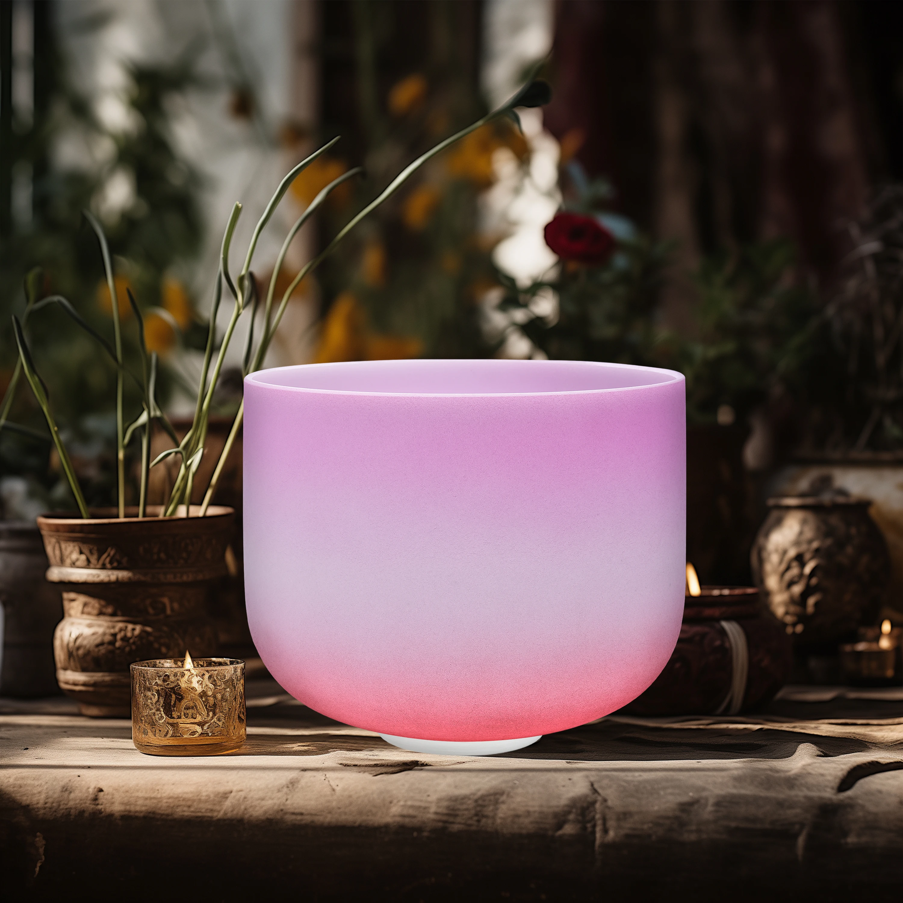 SITSANG Yoga Relaxed Pink and White Chakra Tuned Crystal Singing Bowl for Yoga Relaxed