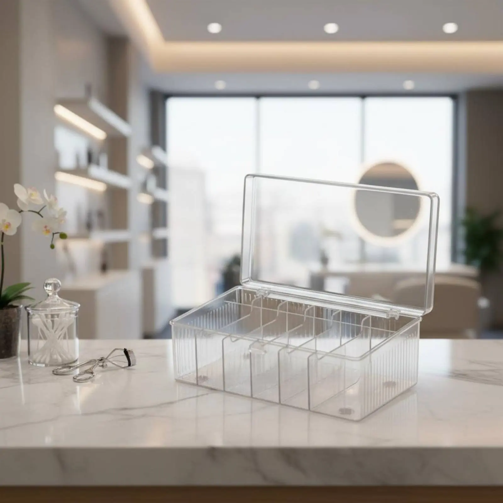 

Acrylic Eyelash Storage Box Dust-Proof Lash Extension Organizer Dustproof Lash Organizer Compartmentalized Clear Compartment Box