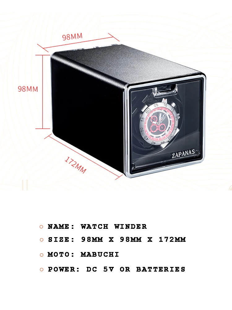 ZAPANAS Watch Winder for Automatic Watches Watch Box Automatic Winder Use USB Cable / with Battery Option METAL LEATHER PAINT