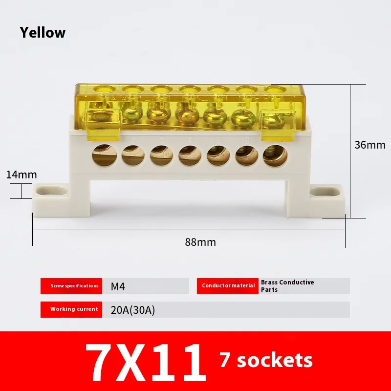 Kabellose Klemmenleiste 3/4/5/6/7/10-Loch Verteilerdose Klemmenblock Staubdichte Erdungskupferschiene Brückentyp Busbar mit Abdeckung