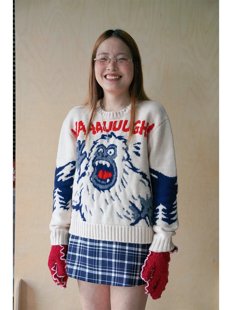 

Snow Monster Sweater round Ne Knitted Woolen Sweater Soft Warm Thiened Winter Faion Women's Vintage Sle Knitwear