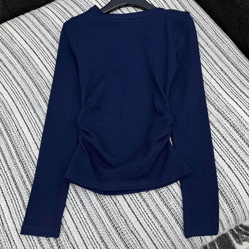 

High-quality casual long sleeved shirt versatile letter sparkling sequins detachable shoulder buttons woman clothing 251001117