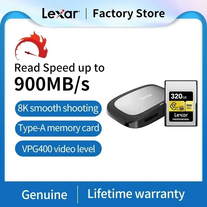 Lexar CFexpress Type A 80GB/160GB/320GB Memory Card 900MB/s for Sony Alpha 1/7S 3/A7M 4/FX3/FX6 Camera VPG400/8K CFE A Card