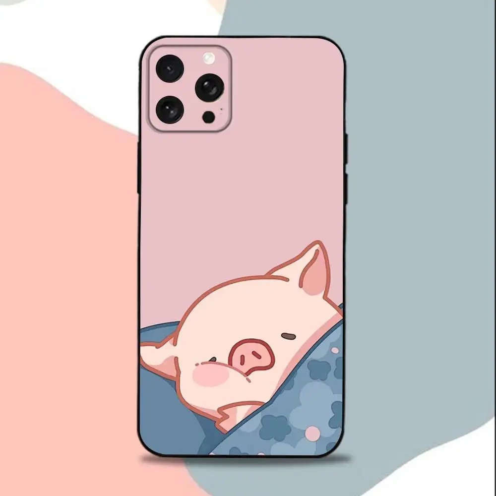 C-Cartoon L-LuLu cute Pig Phone Case For iPhone 15,13,16,12,11,17,14,Plus,Pro,Max,XS,XR,X,SE,Mini,Soft Silicone Black Cover