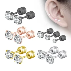 1Pair Medical Stainless-steel Fine needle double-sided zircon Ear Studs Earrings For Women/Men Tragus Cartilage Piercing Jewelry