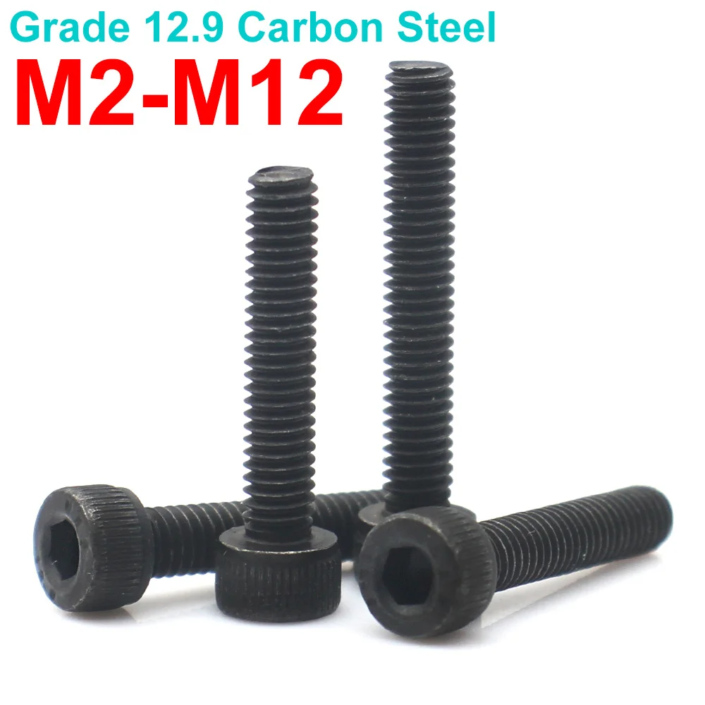 

50-2pcs M2 M2.5 M3 M4 M5 M6 M8 M10 M12 Grade 12.9 Carbon Steel Hex Socket Allen Head Bolts(Full Thread)Cylinder Cup Point Screws