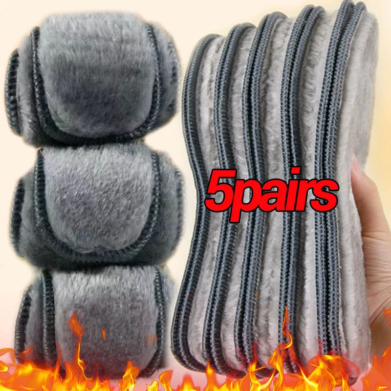 

1/5 пар утолщенных теплых стельок с подогревом для мужчин и женщин, зимняя обувь, термостельки, дышащие зимние ботинки, подушечки для обуви с имитацией кролика