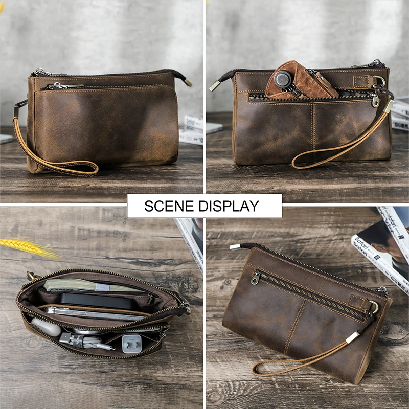 Contact's Genuine Leather Men Clutch Bag Travel Male Clutch Purse Hand Bag Luxury Design Casual Long Wallet Large Capacity