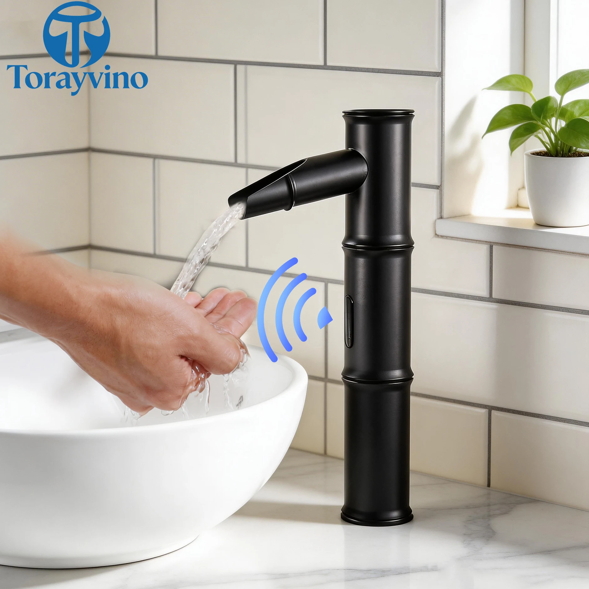 

Сенсорный смеситель для ванной Torayvino в форме бамбука, бесконтактный, для холодной и горячей воды, автоматический, с инфракрасным датчиком, для раковин и умывальников